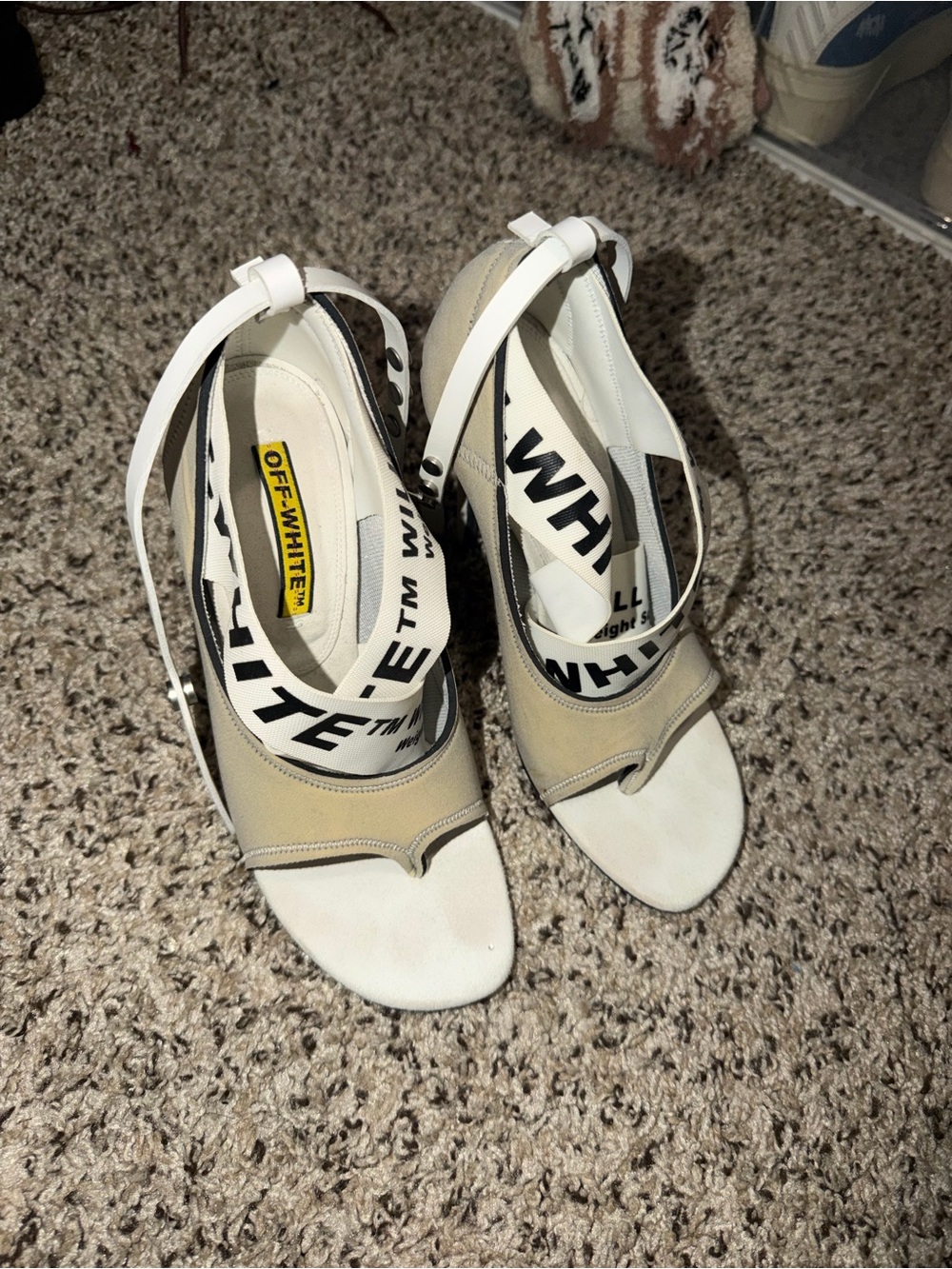 Off-White Logo-Strap Open Toe Heels